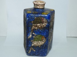 Antique Early 20C Islamic Pentagonal Ceramic Vase, Hand-Painted Fish, H 15 cm - £73.37 GBP