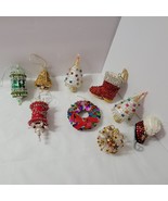 Vtg Handmade Lot 9 Christmas Ornaments Push Pin Beaded Sequins Tree Wrea... - $44.84