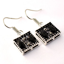 Black Spinel Faceted Handmade Fashion Marcasite Earrings Jewelry 1.10" SA 2270 - £3.18 GBP