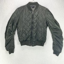 Papermoon Bomber Jacket Ladies Large Olive Quilted Ruched Sleeve Coat Bu... - £11.65 GBP