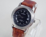Peugeot Mens Quartz Black Dial Watch Roman Numeral Tachymeter Brown Leather - $37.61