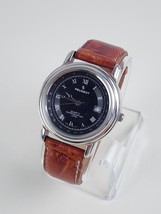 Peugeot Mens Quartz Black Dial Watch Roman Numeral Tachymeter Brown Leather - £29.99 GBP