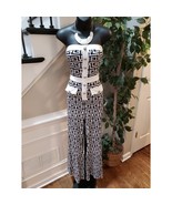 SHEIN Prive Tube Jumpsuit Womens 8/10 White Geo Print Off Shoulder Butto... - $51.45 CAD