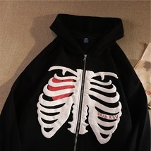 Y2K Harajuku Korean Style Loose Skeleton Zip-Up Hoodie Grunge Long Sleeve Hooded - £57.77 GBP