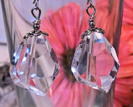 Earrings Sterling Silver Huge Chunky Clear Crystals - $9.99