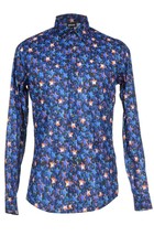 Just Cavalli Bright Blue Star Designs Cotton Fancywork Men&#39;s Shirt Size US 46 - £139.32 GBP