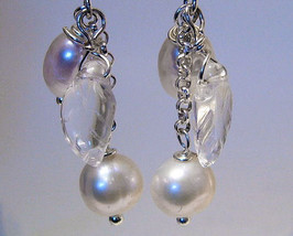 Earrings Sterling Silver Dangle Crystal Pearls - $9.99