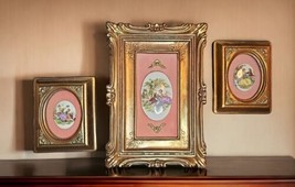 Vintage 3 Fragonard Porcelain Cameo Courting Couples Hanging Gold Gilt Framed - £61.94 GBP