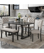 6-Piece Dining Table And Chair Set With Special-Shaped Legs - Gray - £552.81 GBP