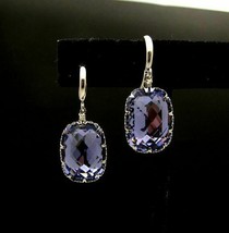 Vintage 2Ct Cushion Cut Tanzanite  Dangling Earrings 18k White Gold over - £71.34 GBP