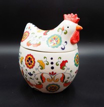 Pier 1 One Chicken Cookie Jar Canister Hand-Painted Stoneware - £40.05 GBP