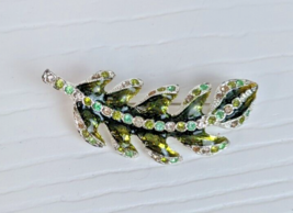 Monet Green Enamel Multicolored Rhinestones Feather Leaf Brooch Pin Sign... - £7.90 GBP