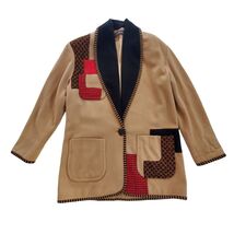 CANVASBACKS Women's Large Wool Coat Lutton &amp; Horsfield Patchwork Brown M... - $32.70