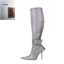 Sexy Women&#39;s Pointed Toe Stiletto Boots Side Zipper Elegant Women&#39;s Boots Belt B - £141.27 GBP