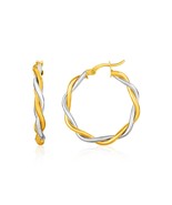 10K Yellow &amp; White Gold Two-Tone Twisted Wire Round Hoop Earrings - £164.54 GBP