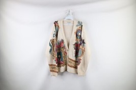 Vintage 90s Streetwear Womens Medium Silk Blend Knit Flower Cardigan Sweater - £67.01 GBP