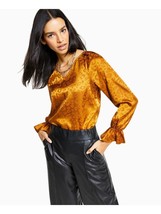 MSRP $69 Bar III Stretch Textured Animal Print Bell Sleeve Top Gold Size XXS - £17.66 GBP