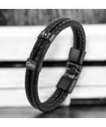 Personalized Men Leather Charm Bracelet - Gift for Dad - $448.97 MXN+