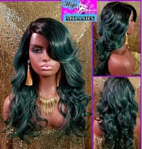 Maxi&quot; Green Side Deep Natural Plucked C-Shape part, Synthetic Wig , loose curls  - £57.40 GBP