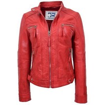 DR245 Women&#39;s Real Leather Biker Jacket Red - £108.03 GBP