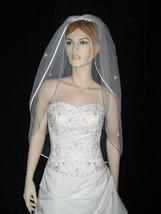 2 Tier Bridal SatinEdge Fingertip Swarovski Crystal Veil v17 - $20.99