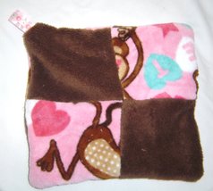 New Plush Tag Mini Security Blanket- Monkey and Heart Pink and Brown Handcrafted - £10.43 GBP