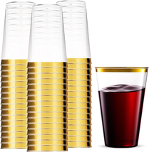 Gold Plastic Party Cups Disposable 14 Oz Wine Cups Hard Plastic Cups Plastic Coc - £32.89 GBP