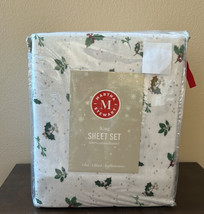 Martha Stewart King Sheet set Christmas Holly Berry New Cotton Flannel - £94.33 GBP