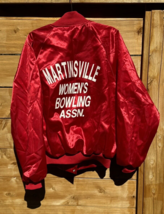 Vintage Red Satin Bowling Jacket Womens XL Martinsville Indiana 80s 90s - £25.60 GBP
