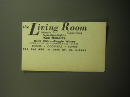 1958 The Living Room Supper Club Ad - Nightly Ken Roberts - $18.49