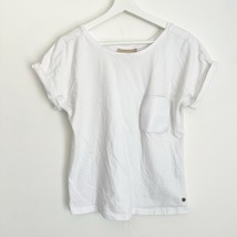 Velez Women’s White T Shirt Leather Chest Pocket Rolled Short Sleeves M - $27.56 CAD