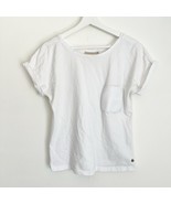 Velez Women’s White T Shirt Leather Chest Pocket Rolled Short Sleeves M - $19.99