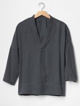 New Gap Women Tencel Charcoal Gray V-neck Drapey Flared Sleeves Blouse Top XS S - £23.56 GBP