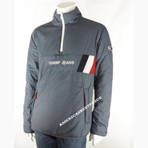 JACKET PRE-OWNED TOMMY JEANS MEN&#39;S 1/2 ZIP WEAR OUT REVERSIBLE GRAY /WHITE - $68.95