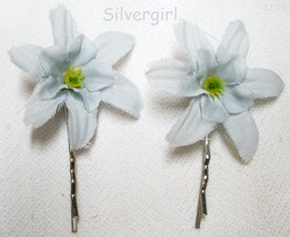 1 Pair Dusty Blue Silk Flower Bobby Pins - £4.32 GBP