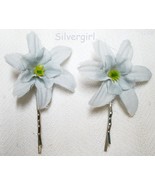 1 Pair Dusty Blue Silk Flower Bobby Pins - £4.38 GBP