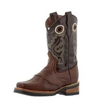 Kids Unisex Leather Cowboy Boots Honey Brown Overlay Farm Wear Toddler Size 9 - £42.11 GBP