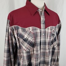 Ely Cattleman Western Shirt XL Maroon Beige Plaid Snaps Rodeo Cowboy Roc... - $30.99