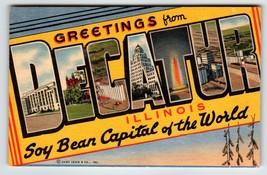Greetings From Decatur Illinois Large Letter Linen Postcard Curt Teich U... - £10.01 GBP