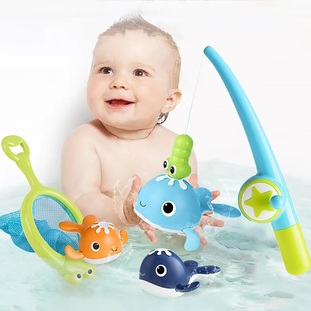Baby Bath Tub Toys Clockwork Swimming Whale Magnetic Fishing Toys Games For Kids - £13.78 GBP+