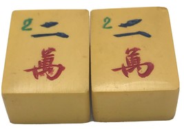 Lot of 2 Vtg MATCHING Two Character Cream Yellow Bakelite Mahjong Mah Jong Tiles - £11.18 GBP