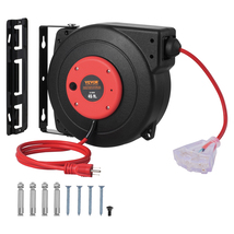 VEVOR Retractable Extension Cord Reel, 45ft, 12AWG/3C SJTOW Power Cord, Red - $89.99