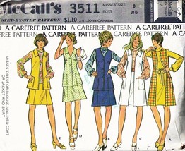 Vintage 1973 Misses&#39; Dress Or Blouse, Coat &amp; Skirt Pattern 3511-m Size 8 - £9.43 GBP