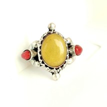 Nepal Hand 925 Sterling Silver Inlaid Opal Honeywax Resin Big Rings for Man Woma - £70.55 GBP