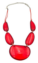 Vtg Red Lucite Necklace Chunky Stones and Twine Mid Century Statement Adjustable - £25.91 GBP