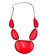 Vtg Red Lucite Necklace Chunky Stones and Twine Mid Century Statement Ad... - £25.14 GBP