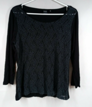Black Saks Fifth Ave Women&#39;s Black Layered Lace Front Shirt Size Large - £11.43 GBP