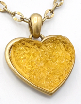 Lia Sophia Matte Gold Tone Crush Necklace Resin Druzy Heart Pendant 30 in - £15.82 GBP