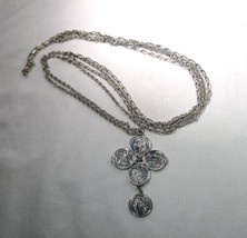 Vintage Silver Tone Coin French Replica Triple Strand Necklace K1368 - £30.76 GBP
