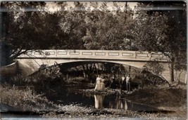 RPPC Beautiful View of Rustic Creek Arched Bridge People c1910 Photo Postcard W4 - £15.42 GBP